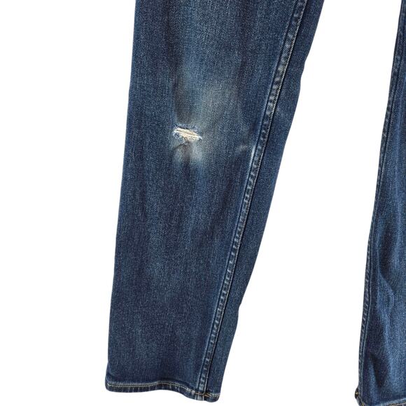 Faherty Jeans Womens 25 Straight Leg Distressed Organic Cotton Mid Rise Indigo - Picture 3 of 14